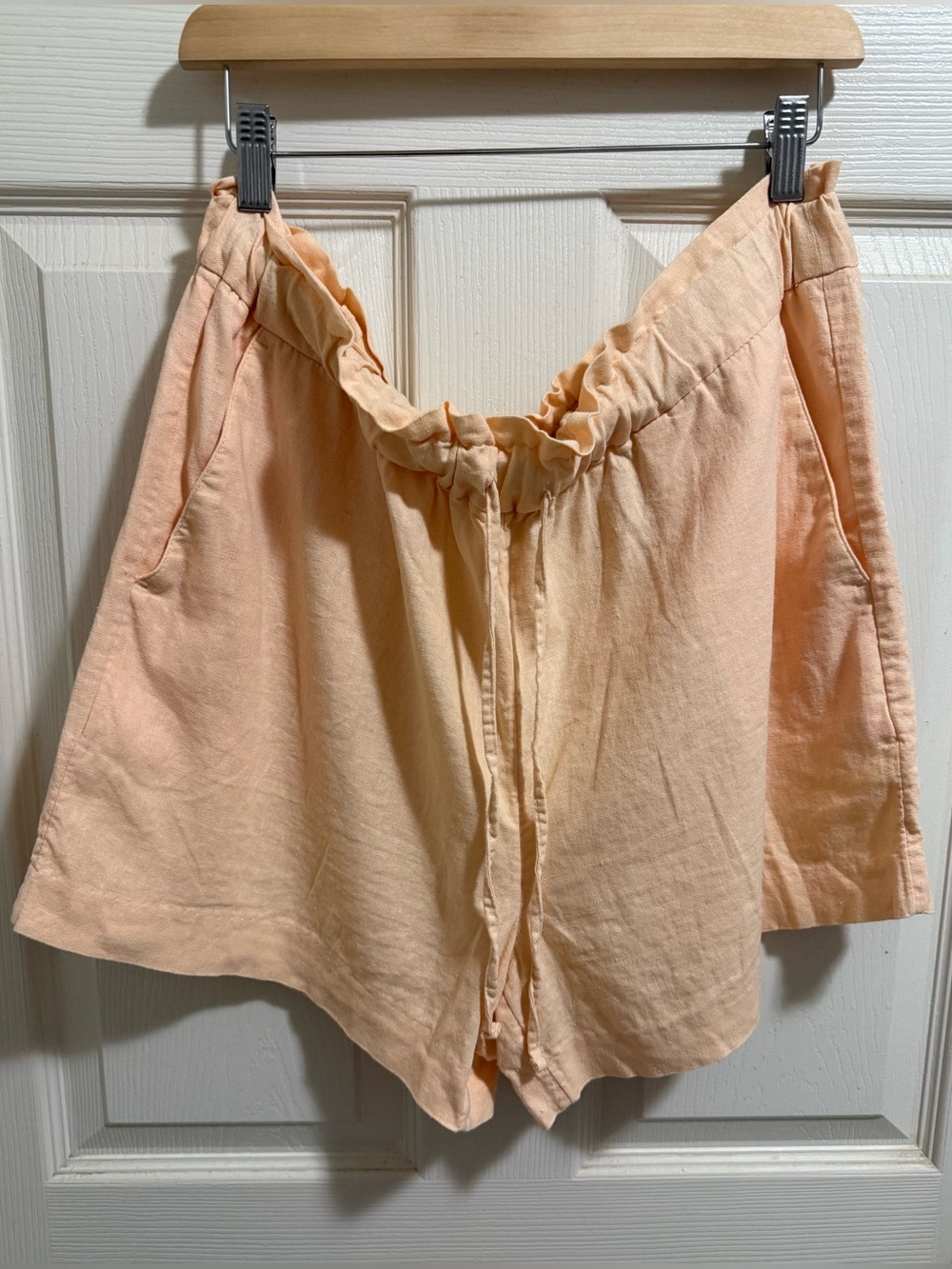 Banana Republic Peach Drawstring High-Waist Linen-Blend Shorts